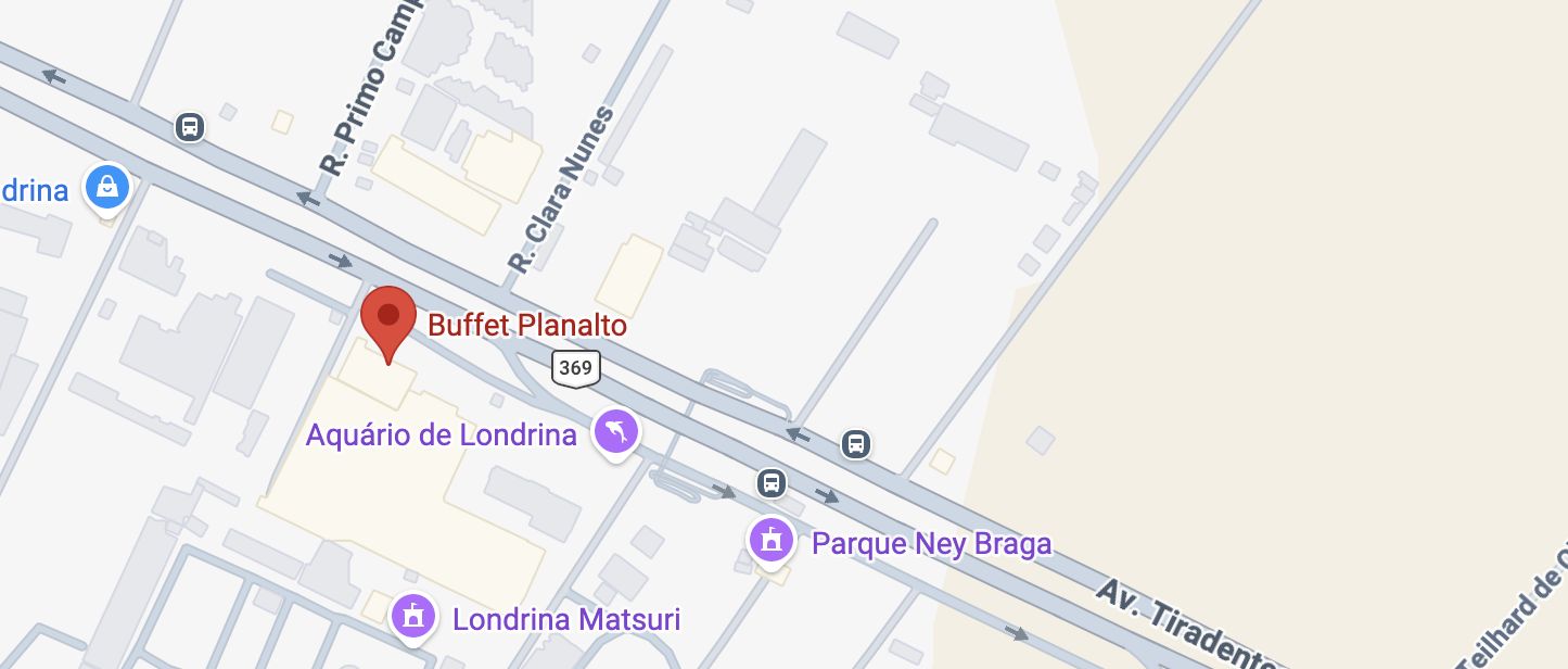 Mapa com a localização do Buffet Planalto, na Avenida Tiradentes, em Londrina